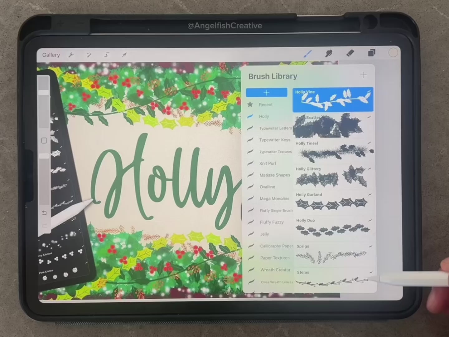 Holly Wreath & Garland Creator Brushes for Procreate | Christmas holiday greenery vine leaves, video