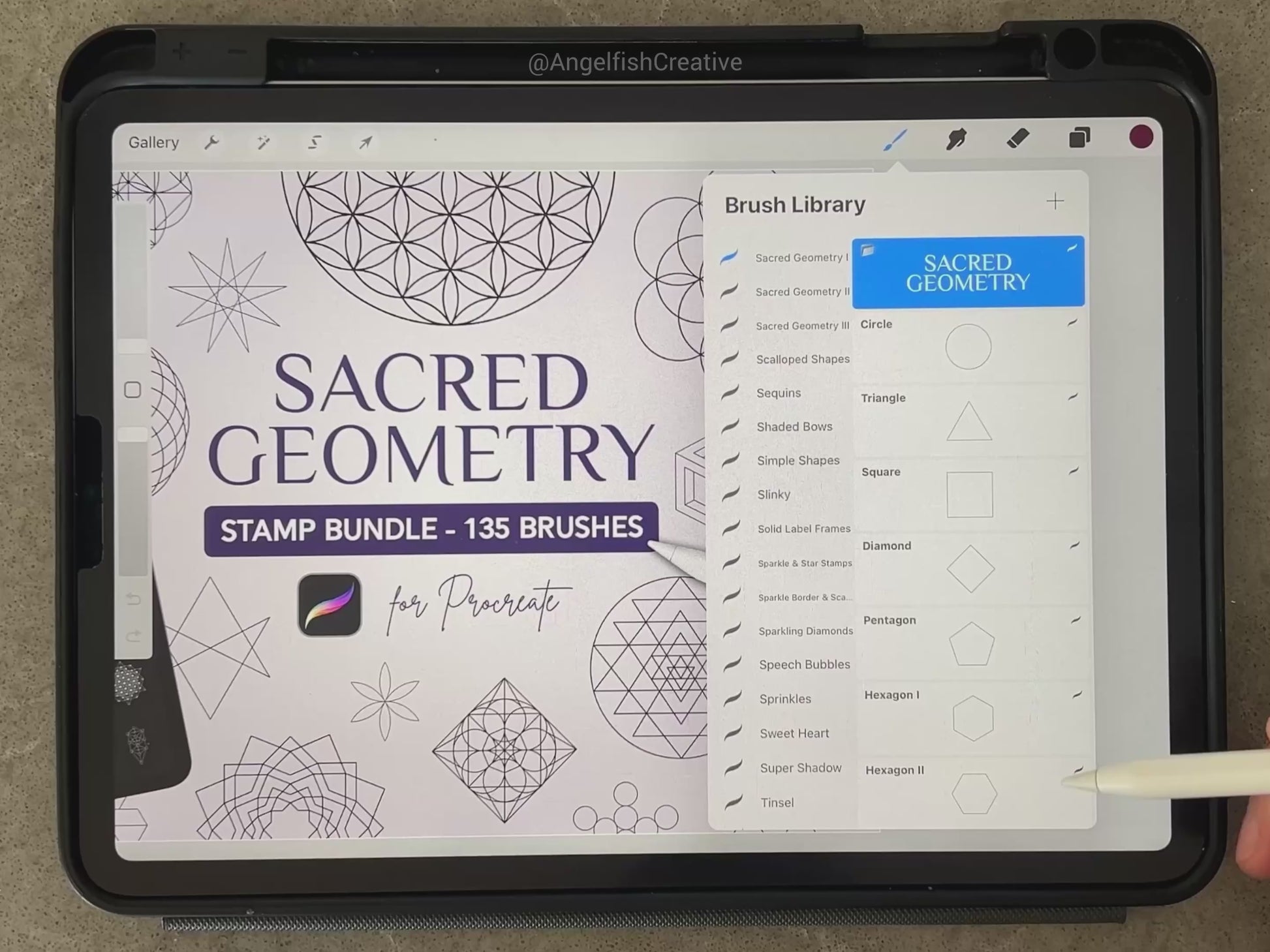 Sacred Geometry Stamp Bundle Procreate Brush Set | 135 Minimalist Geometric Line Stamp Brushes, video
