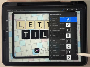 Letter Tiles Stamp Brushes for Procreate | Scrabble Alphabet Stamps | Brush Set for Digital Art on iPad, demo video