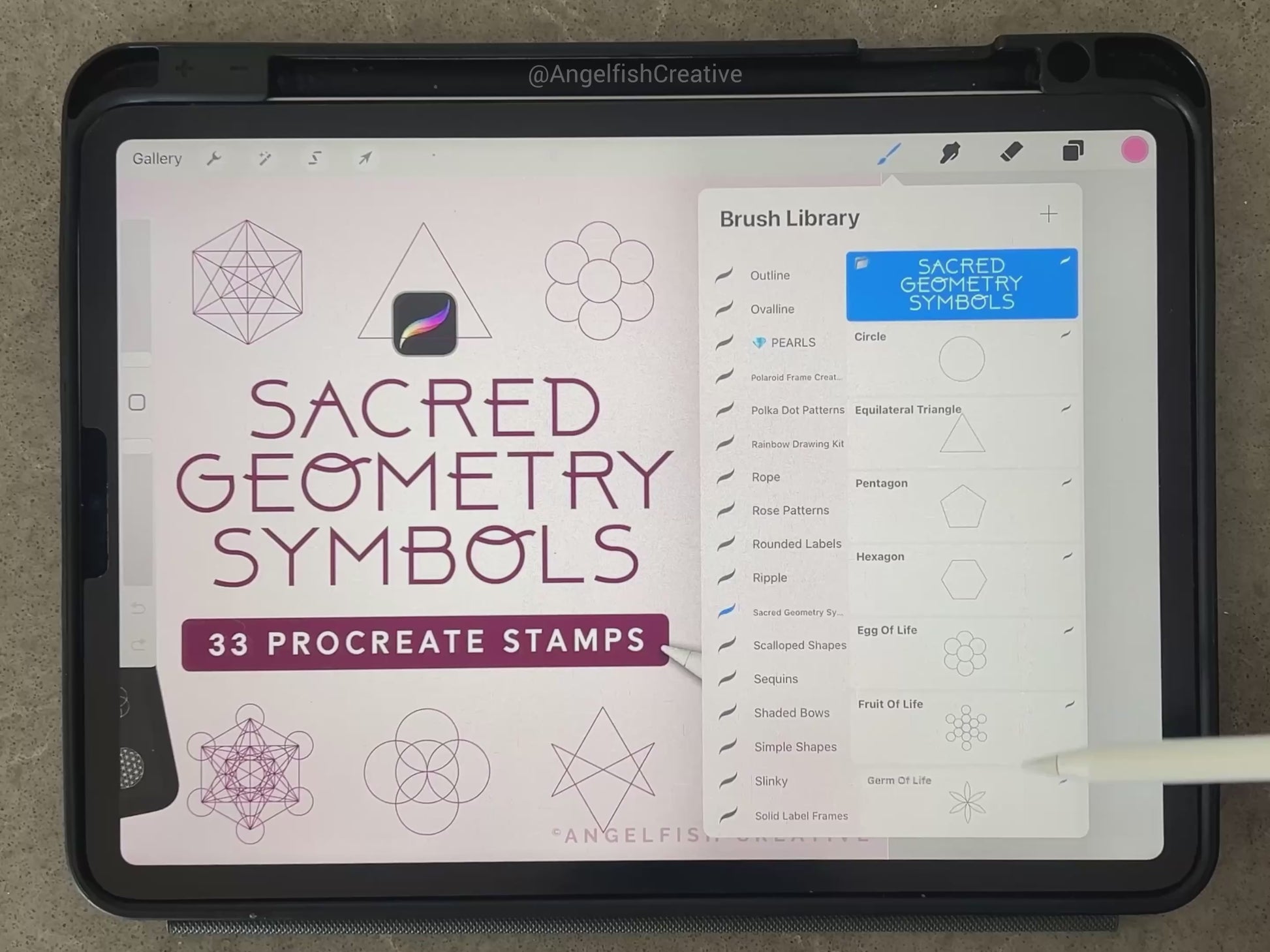 Sacred Geometry Symbols Procreate Brush Set | 33 Minimalist Line Stamp Brushes, video