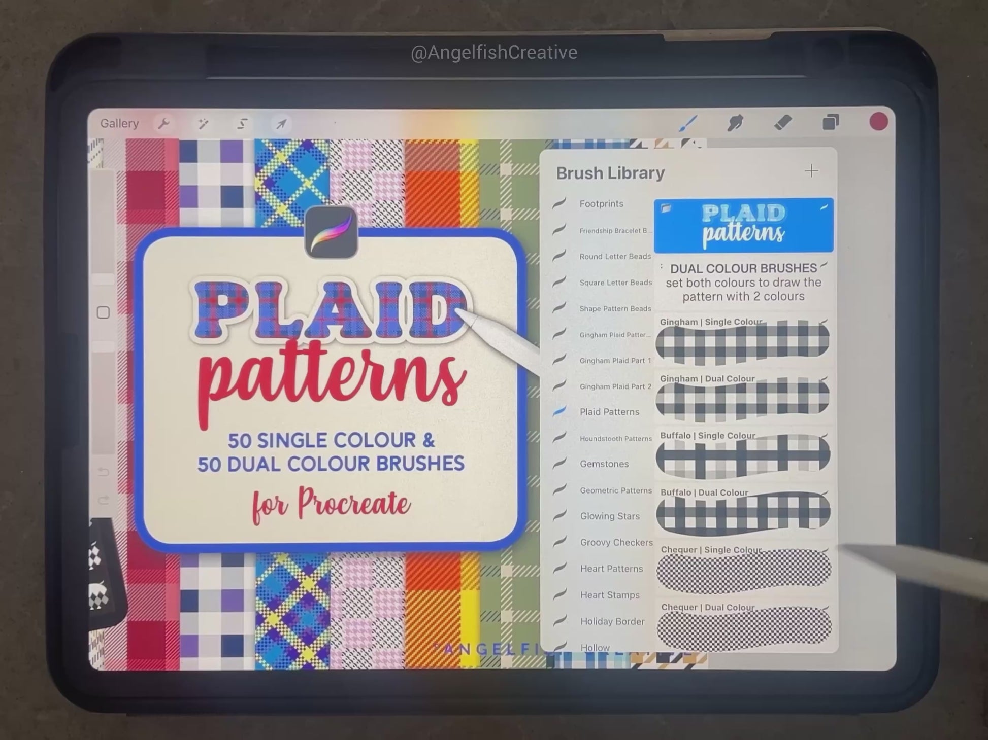 Plaid Patterns Brush Set for Procreate | single and multi-colour Gingham, Check, Tarten Brushes, video