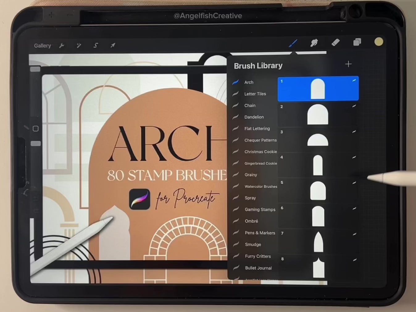 Arch Procreate Brush Set | 80 Curved Arches Shape Stamp Brushes, video showing the brushes