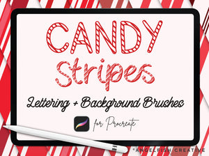 Candy Stripes Procreate Brush Set, Christmas Candy Cane Background + Lettering Brushes, title 
