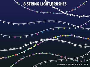 Christmas Lights Procreate Brush Set | 56 Bokeh Sparkle Neon Glow Fairy Light Brushes, string light brushes