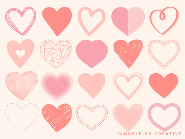 Heart Stamps Brush Set for Procreate | Set of 20 Brushes | Valentines Love Heart Hand-drawn Hearts, heart stamps