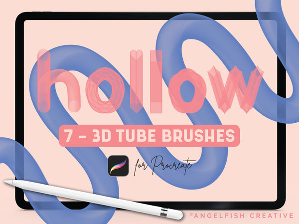 Hollow Brush Set for Procreate | Set of 7 - 3D Tube Lettering Brushes, title artwork