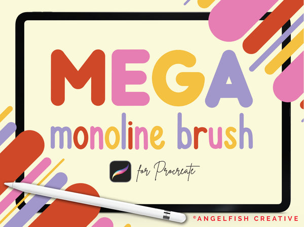 Mega Monoline Brush, procreate ipad, rounded large monoline single brush, title artwork