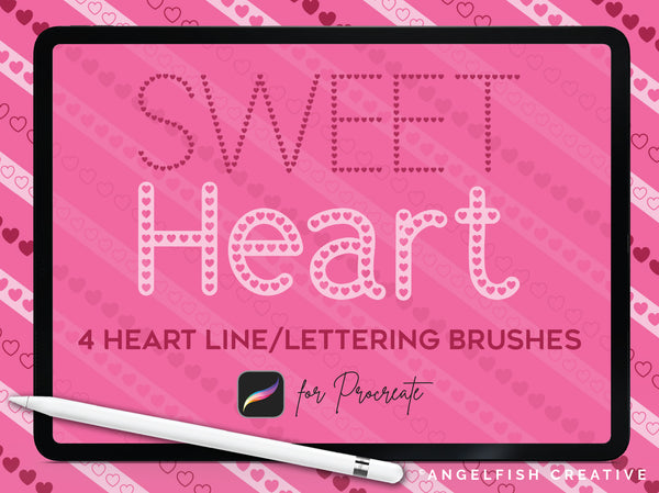 Sweet Heart Brush Set | 4 Procreate Love Heart Line/Lettering Brushes, title artwork